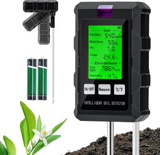 OEM Medidor De Ph Del Suelo 6 En 1: Mide La Humedad, La Fertilidad, El Valor De Ph, La Temperatura, La Luz Y La Humedad