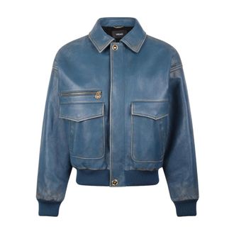 Versace Pocket Zip Leather Jacket - male - Versace - Leather Jackets - Blue - M - Jackets