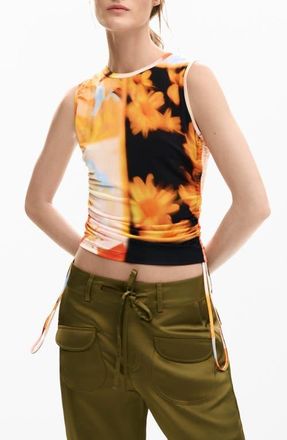 Desigual Abstract Floral Drawstring Tank in Yellow Multi at Nordstrom, Size X-Small
