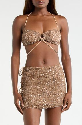 Kulani Kinis Sequin Strappy O-Ring Crop Top in Esspresso Spritz at Nordstrom, Size X-Large