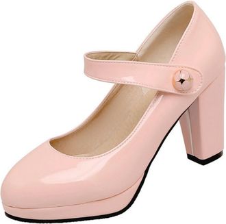 Generic Womens Mary Jane Spring Autumn Shoes - Ankle Strap Block Heel Pumps Retro Work Daily Casual Heels,Pink,5.5 UK