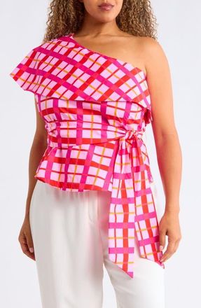 Sugarlips Darvy One-Shoulder Top in Pink- Orange at Nordstrom, Size 3X