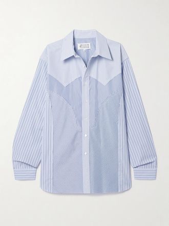 Maison Margiela Camicia In Popeline Di Cotone A Righe E A Pannelli - Blu
