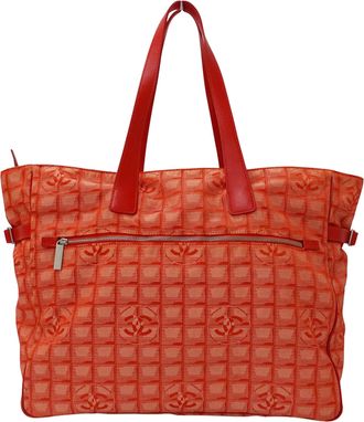 Chanel Red Color Nylon Handbag Tote Bag (Pre-Owned)