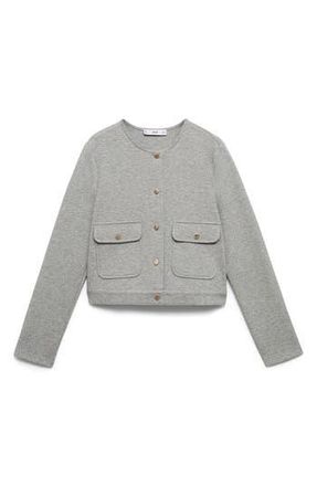 Mango Cotton Blend Crop Utility Jacket in Medium Heather Grey at Nordstrom Rack