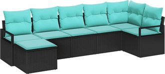 vidaXL Juego De Sof&aacute; 7 Uds. Negro Rat&aacute;n Sint&eacute;tico Vidaxl