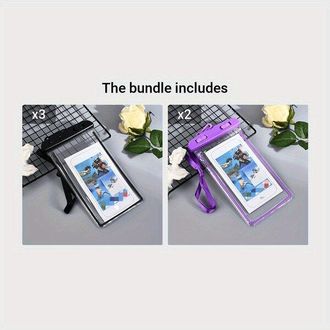 OEM Fundas Fluorescentes Impermeables Para Tel&eacute;fono, 3 Negras + 2 Moradas