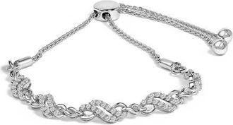 House of Brilliance Silver 1/2 Cttw Diamond Double Wave Bolo Bracelet in White at Nordstrom