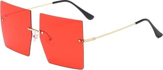 Generic Square Large Frame Fashion Mens Vacation Sunglasses Womens Party Photo Shooting Decoration Sun Glasses(Red)