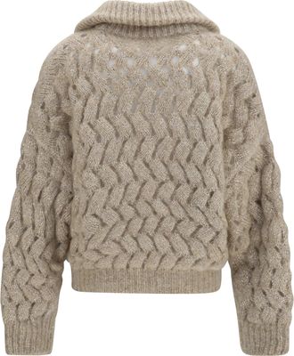 Brunello Cucinelli Womens Mohair And Wool Blend Cardigan Beige+stracciatella Sweater