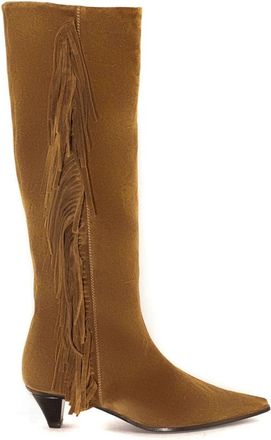 Roberto Festa Milano Beige Su&egrave;de Gaucho Franje Laarzen - Dames - Laarzen met Hak - Beige - 39 EU - Su&egrave;de - Schoenen