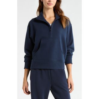 Zella Cloud Fleece Half Zip Sweatshirt in Navy Sapphire at Nordstrom, Size Large