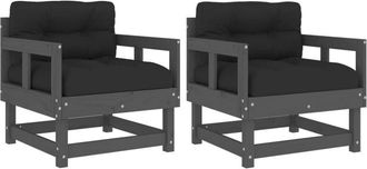 vidaXL Sillones De Jard&iacute;n Con Cojines 2 Uds Madera Maciza De Pino Gris Vidaxl