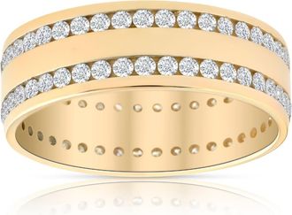 Pompeii3 Mens 1 3/8Ct Diamond Eternity Ring 10k Yellow Gold Double Row High Polished