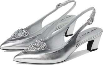 Anne Klein Inviting Pump Women Silver Heart Embellished Slingback HTAT1875