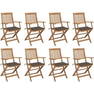 vidaXL Vidaxl - Sillas De Jard&iacute;n Plegables 8 Uds Y Cojines Madera Maciza Acacia
