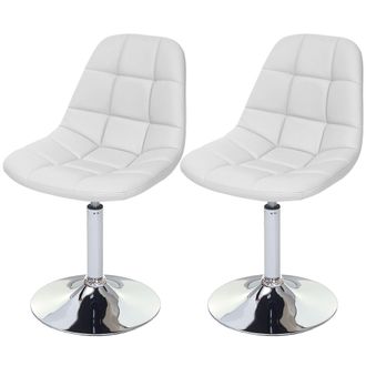 Hhg Hhg - Juego De 2 Sillas De Comedor 837, Silla Giratoria, Cromo, Polipiel Blanca