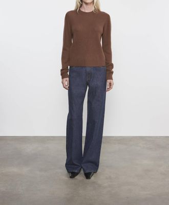 Enza Costa Cashmere Easy Long Sleeve Crew Top In Nutmeg