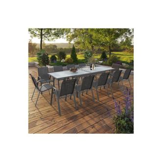 IDMarket Conjunto De Muebles De Jard&iacute;n Madrid Mesa Extensible 135-270 Cm Y 12 Sillas Apilables Gris Antracita