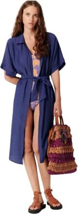 Sessun Minola Overhemdjurk - Dames - Casual kleedjes - Blauw - XS - Kleedjes