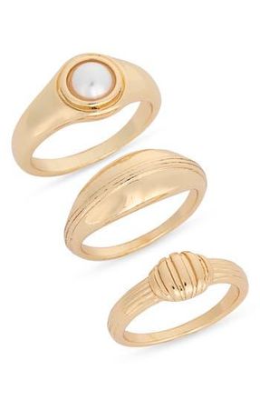 Nordstrom Rack Set of 3 Faux Pearl Stackable Band Rings in White- Gold at Nordstrom Rack, Size Medium/large