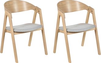 Beliani Beliani - Conjunto De 2 Sillas De Poli&eacute;ster Madera De Caucho Gris Claro Madera Clara Yuba