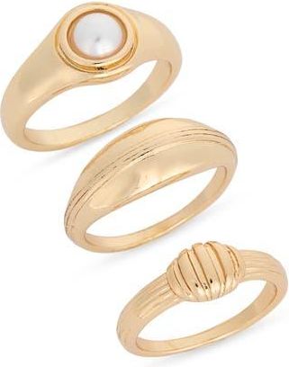 Nordstrom Rack Set of 3 Faux Pearl Stackable Band Rings in White- Gold at Nordstrom Rack, Size Medium/large