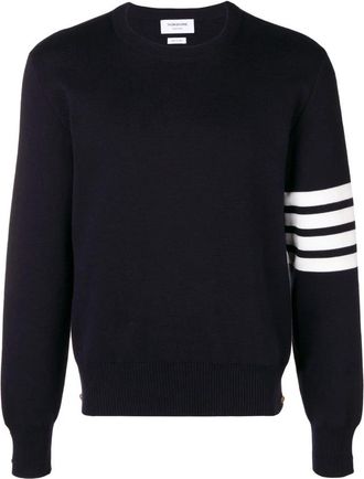 Thom Browne 4-Bar Milano Stitch Jumper - Heren - Ronde hals truien - Blauw - S - Katoen - Truien & Vesten