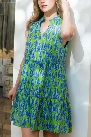THML Clothing Sleeveless Print Pocket Dress In Blue/green
