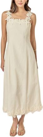 English Factory Flower Strap Sleeveless Linen Midi Dress in Cream at Nordstrom, Size X-Small