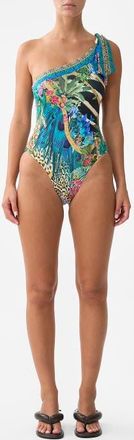 Camilla Draped One Shoulder One Piece With Tie Trim in Animal Alchemy at Nordstrom, Size X-Large Au