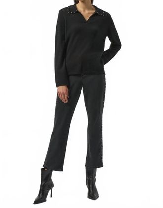 Joseph Ribkoff Pearl Collar Cashmere Sweater Top In Black