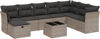 vidaXL Set De Muebles De Jard&iacute;n 9 Pzas Y Cojines Rat&aacute;n Sint&eacute;tico Gris Vidaxl
