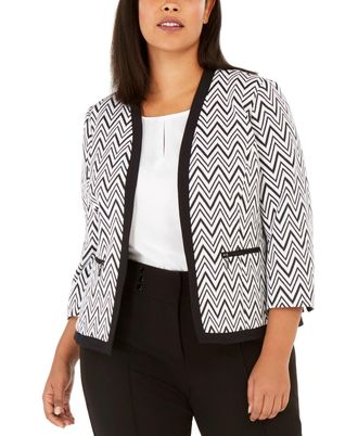 Kasper Womens Zippered Pocketed Chevron Wear To Work Jacket Charcoal Size 14 W