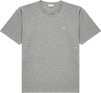 Saint Laurent Cassandre Logo-embroidered Cotton-blend T-shirt - Grey - M