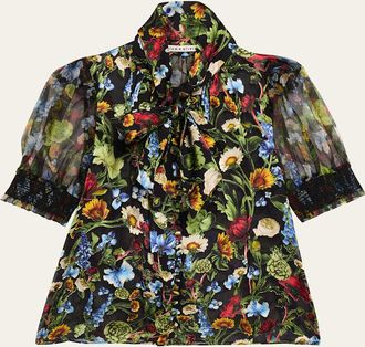 Alice & Olivia Brentley Floral Puff-Sleeve Blouse