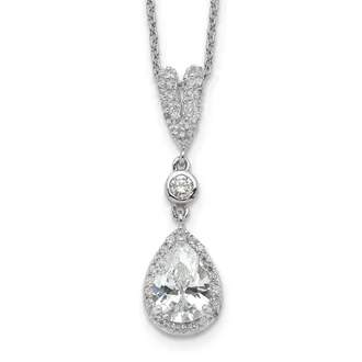 Diamond2Deal Sterling Silver Cubic Zirconia Teardrop and Bezel Halo Necklace 18