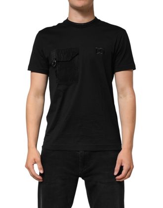 Dolce & Gabbana Black Cotton Embroidered DG Logo Pocket Mens T-shirt