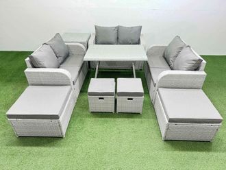 Fimous 10 Seater Patio Garden Furniture Sets with Love Sofa Side Table in Light Grey