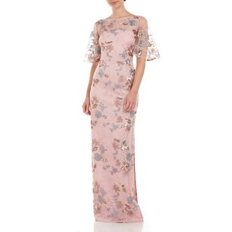 JS Collections Daphne Embroidered Sequin Column Gown in Blush Multi at Nordstrom Rack, Size 14