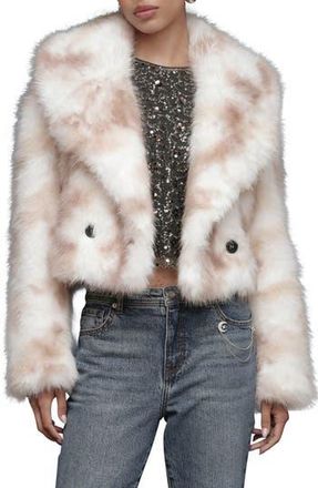 Avec Les Filles Stripe Faux Fur Crop Jacket in Cream-Tan at Nordstrom Rack, Size X-Small