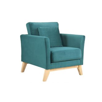 Miliboo Sill&oacute;n Escandinavo Desenfundable De Terciopelo Azul Petr&oacute;leo Y Madera Clara Oslo