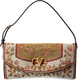 Valentino Vlogo Leather-Trim Shoulder Bag