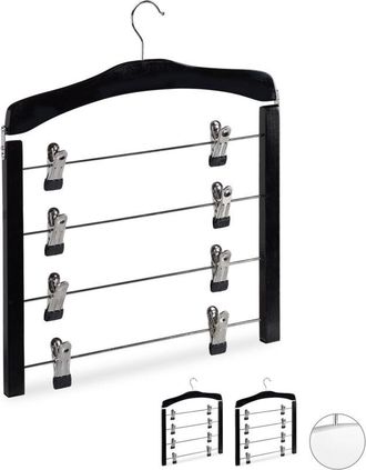 Relaxdays Relaxdays Pack 6 Perchas M&uacute;ltiples Con Pinzas Para Faldas O Pantalones, Madera-metal-goma, Negro