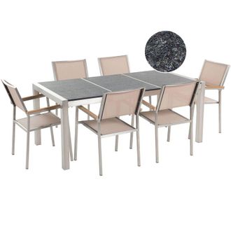 Beliani Conjunto De Comedor De Jard&iacute;n Beige Con Mesa 180 X 90 Cm De Basalto Flameado 6 Sillas Grosseto