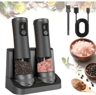 OEM Juego De Molinillos El&eacute;ctricos De Sal Y Pimienta, Gran Capacidad De 100 Ml Y 5 Niveles De Molienda (negro)