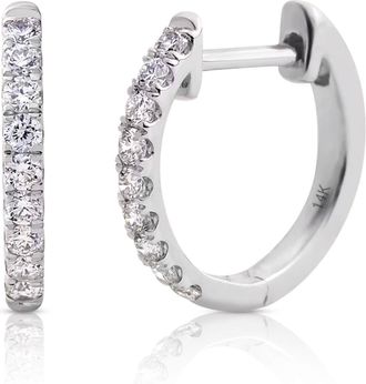 MAX + STONE 14k Solid Yellow or White Gold Lab Grown Diamond Half Pav&eacute; Huggie Earrings