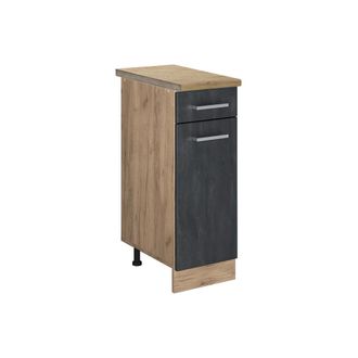 Vicco Mueble De Cocina Con Caj&oacute;n R-line, Hormig&oacute;n Negro, 30 Cm Et Roble