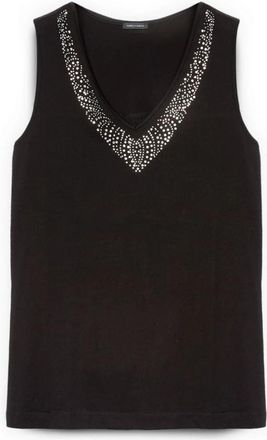 Fiorella Rubino Katoenen top met strass steentjes - Dames - Tops zonder mouwen - Zwart - L - Katoen - Tops