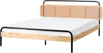 Beliani Cama Con Somier Moderna Cabecero Trenza Vienesa Madera De Caucho Marr&oacute;n Claro 180 X 200 Cm Boussicourt